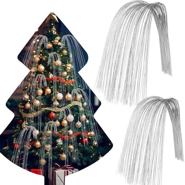 30 Pcs Long Glitter Firework Spray Picks 35.5 Inch Soft Christmas Curly Willow Sparkle Pine Sticks Dazzling Xmas Tree Ornaments for Mantel Fireplace Door Tree Winter Wreath Home Vase Decor(Silver)