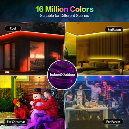 100ft Outdoor Led Strip Lights Waterproof IP67 Outdoor LED Lights Music Sync RGB Color Changing Led Light Strip with Bluetooth App Led Lights for Bedroom Roof Party Christmas Halloween