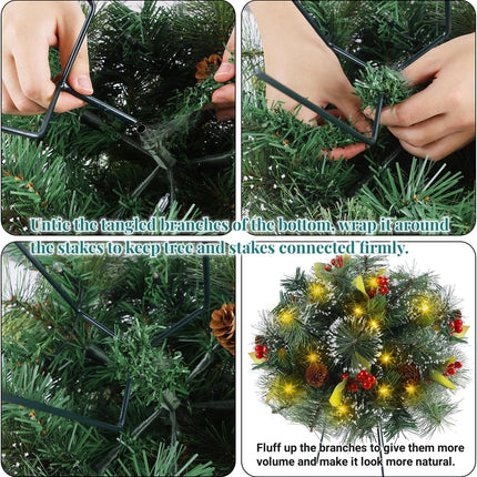 Glintoper Pre-lit Christmas Urn Filler, Lighted Artificial Mini Xmas Pine Trees with Tripod Stake, Light Up 8 Modes & Timer, Battery Powered Outdoor Planter Filler Festival Holiday Home Decor, 2 Pack