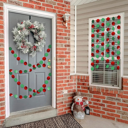 Marspark 8 Pack Christmas Red Green Circle Dot Paper Garland Kit Hanging Streamer Decorations Christmas Bunting Flag Banners for Holiday Birthday Party Decor, 105 Feet in Total