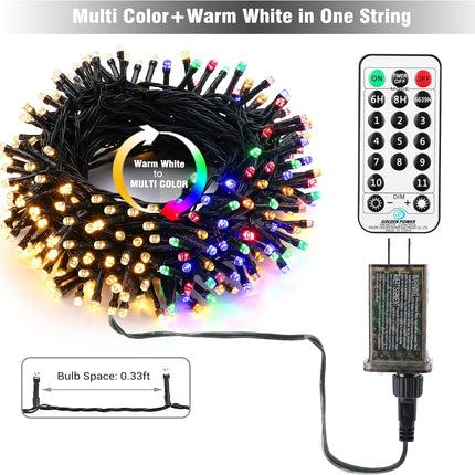 Brizled Christmas Lights, 344.16ft 1000 LED Color Changing Christmas String Lights with Remote, 11 Modes Christmas Tree Lights Warm White & Multicolor Xmas Light Green Wire for Xmas Home Wedding Party