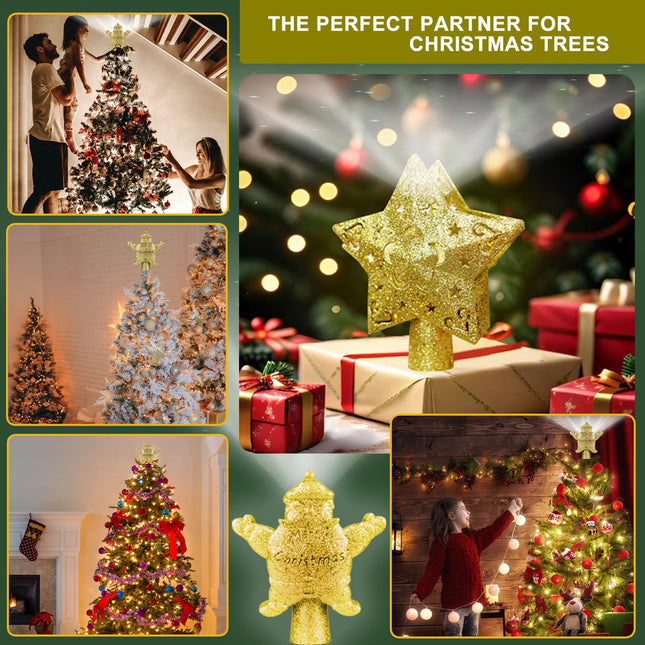 Christmas Tree Topper Projector, Star Tree Topper Built-in LED Projection Light,Christmas Tree Decoration for Indoor Courtyard Christmas Year Holiday Party
