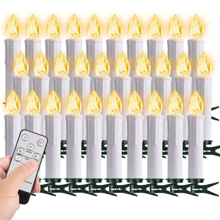 30 pcs Christmas Tree Candles with Clips, 4''Taper Candle Stick with Remote Timer and dimmable, Waterproof White Flameless Mini Window Candle Battery Operated for Trees Wreath