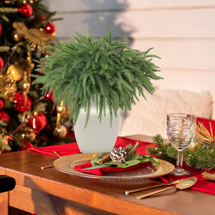 Alynsehom 12PCS Christmas Norfolk Pine Branches, 18in Real Touch Artificial Norfolk Pine Greenery Stems Faux Cedar Pine Needles for Garland Wreath Crafts DIY Indoor Outdoor Home Xmas Decor