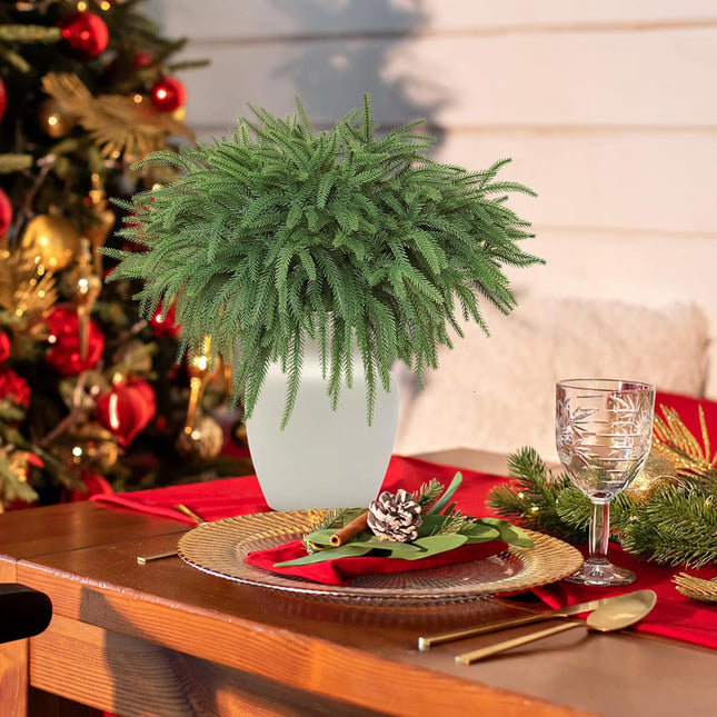 Alynsehom 12PCS Christmas Norfolk Pine Branches, 18in Real Touch Artificial Norfolk Pine Greenery Stems Faux Cedar Pine Needles for Garland Wreath Crafts DIY Indoor Outdoor Home Xmas Decor