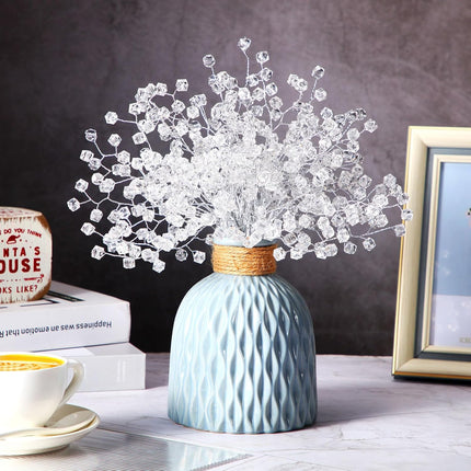 Crowye 50 Pcs Crystal Artificial Flowers Bouquet 12 Inch Acrylic Beaded Branches Stems Bridal Bouquet Picks DIY Crafts Christmas Decorations for Home Wedding Party Decor(Clear)
