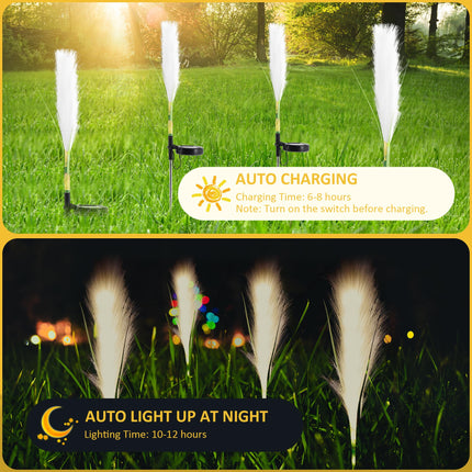 Solar Outdoor Garden Lights, 4 Pack LED Lights Waterproof, Sway by Wind Simulation Reed Lights Decoration for Garden Patio Walkway Pathway Yard (Warm White)