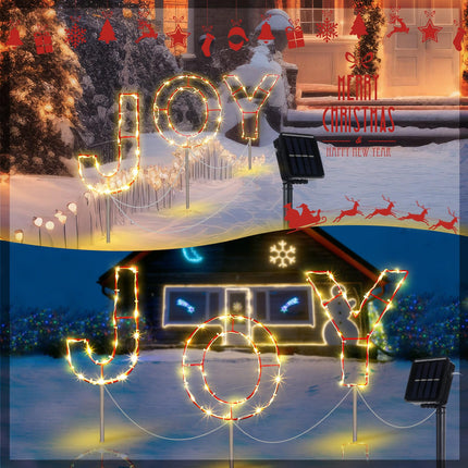 VIHOSE 3 Pcs Solar Christmas Joy Nativity Lighted Decorations Metal Joy Letters Outdoor Solar Stake Christmas Decorations Yard Joy Lighted Sign for Holiday Xmas Garden Church Eve Party Night Decor
