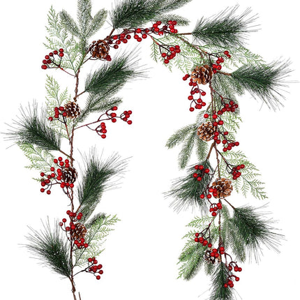 DearHouse 6FT Berry Pine Christmas Garland with Spruce Cypress Berries Pinecones Winter Artificial Greenery Garland for Holiday Season Mantel Fireplace Table Runner Centerpiece Year Decor