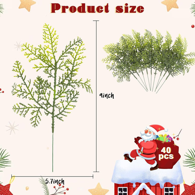 ZYP 40Pcs Artificial Pine Needles Branch,Christmas Faux Pine Needle,Artificial Faux Cedar Branch,Fake Greenery Pine Picks for Craft DIY Christmas Embellishing and Home Garden Decoration