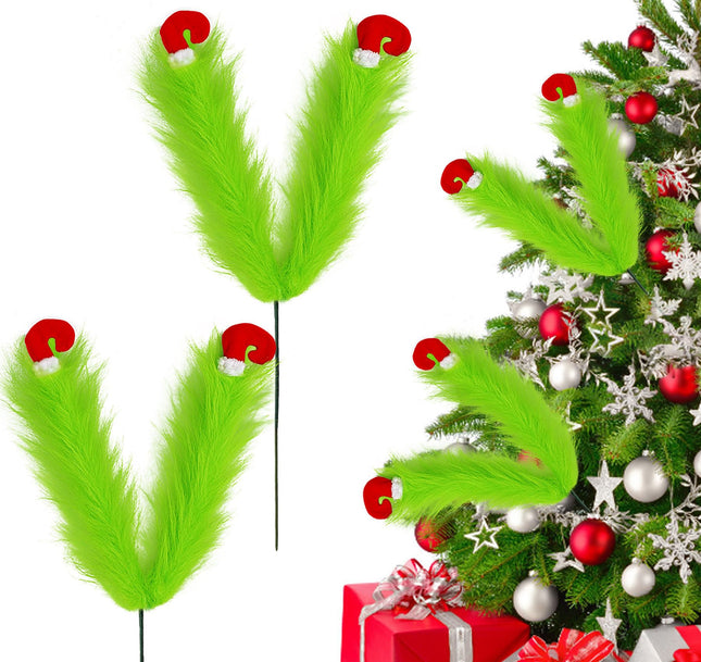 2 Pcs Christmas Tree Picks 27 Inch,Green Furry Legs for Christmas Tree Topper Wreath Vase Filler,Christmas Tree Decorations