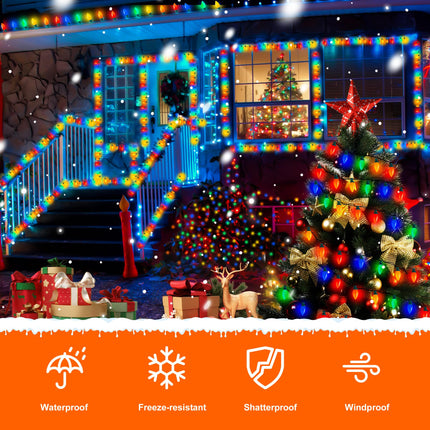 C7 Bulbs Classic Christmas Lights - 50 LED 31ft Strawberry String Light - Extendable 8 Modes Funtion with Timer Fairy Lighting for Outdoor, Indoor, Party, Home, Tree Decorations