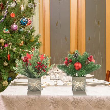 2PCS Small Christmas Tree,Tabletop Mini Xmas Tree,9" Artificial Little Potted for Christmas Decor,Suitable for Weddings, Holidays, Christmas and Other Festivals.(Star/Ball)