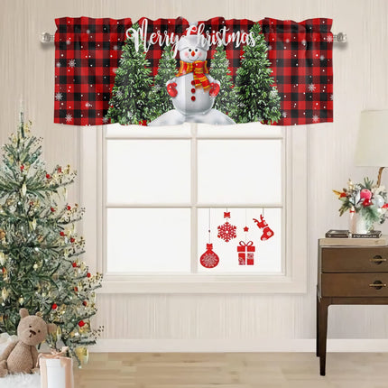 Christmas Valance for Windows Snowman with Xmas Tree Window Toppers Valances Rod Pocket 1 Panel Red Buffalo Plaid Check Window Treatments for Kitchen Bathroom Bedroom 54 x 18 inch