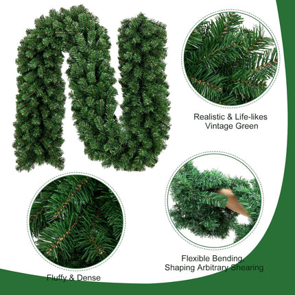 8.8FT Christmas Pine Garland,Deluxe Evergreen Holiday Garland for Indoor/Outdoor Décor, Xmas Decorations for Table, Mantel, Home & Office(300Heads)
