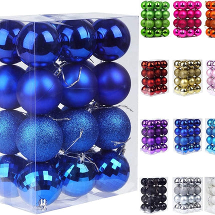Emopeak 24Pcs Christmas Balls Ornaments for Xmas Christmas Tree - 4 Style Shatterproof Christmas Tree Decorations Hanging Ball for Holiday Wedding Party Decoration (Navy Blue, 2.4"/6.2CM)