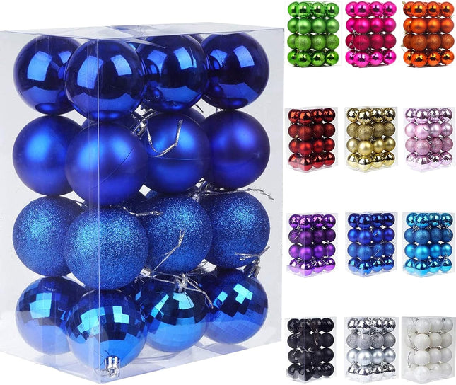Emopeak 24Pcs Christmas Balls Ornaments for Xmas Christmas Tree - 4 Style Shatterproof Christmas Tree Decorations Hanging Ball for Holiday Wedding Party Decoration (Navy Blue, 2.4"/6.2CM)