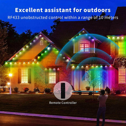 Permanent Outdoor Lights 50.5ft, RGB Smart Eaves Lights with 30 LED Lights, IP65 Waterproof Lighting House Lights Outdoor for Halloween, Christmas, Work with Alexa, Black