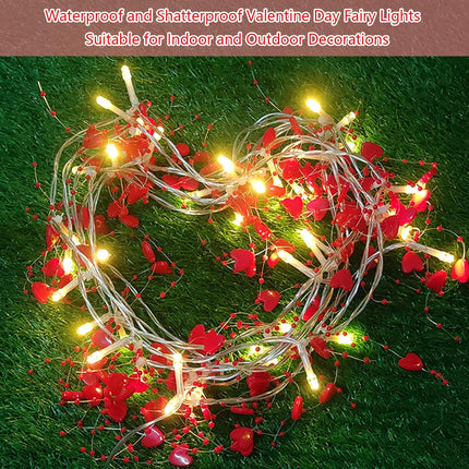 Christmas Valentines Day Heart Lights, 14Ft 40 LED Valentine Christmas Garland with Lights with Timer, Heart Bead Lights Battery Powered Valentines Day Decoration Lights for Home Bedroom Xmas Decor