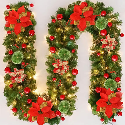 9FT Prelit Artificial Christmas Garland with Lights: Greenery Garland Decoration with 30 Warm LED Lights - Xmas Garland for Office Fireplace Mantle - Christmas's Day Indoor Outdoor Holiday Decor