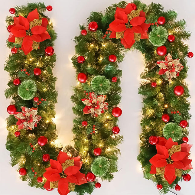 9FT Prelit Artificial Christmas Garland with Lights: Greenery Garland Decoration with 30 Warm LED Lights - Xmas Garland for Office Fireplace Mantle - Christmas's Day Indoor Outdoor Holiday Decor