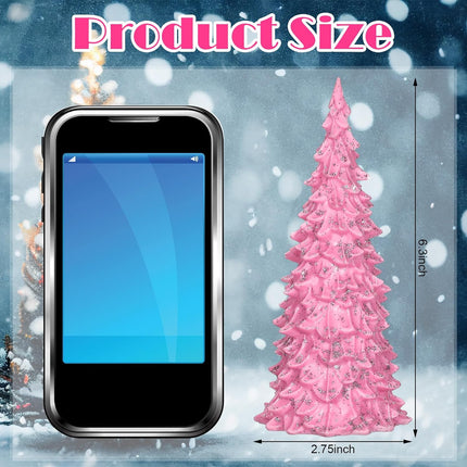 4 Pcs LED Resin Table Christmas Tree with Sequins 6.3'' Tall Glitter Tabletop LED Trees Battery Operated Lighted Christmas Tree Decor for Xmas Party Decor Centerpiece s(Pink)
