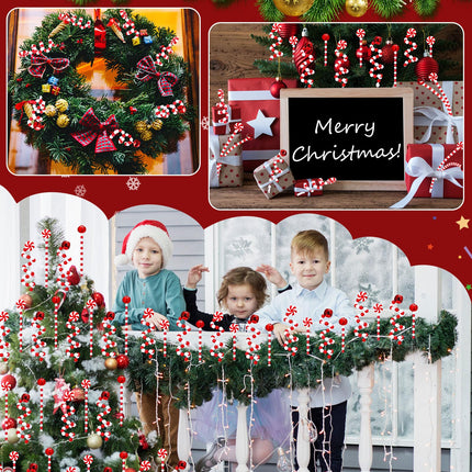 Liliful 40 Pcs Candy Cane Christmas Decoration Red Green Christmas Hanging Ornaments Including Plastic Twisted Lollipop Strips and Bells Strips for Xmas Holiday Table Centerpiece(Red, White)