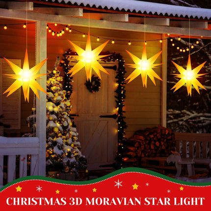 8 Pcs Christmas Large Moravian Star Light Christmas Tree Topper Christmas Advent Star Bethlehem Star Light 3D Hanging Star Light for Outdoor Indoor Christmas Decoration (12 Inch)