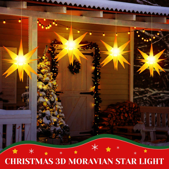 8 Pcs Christmas Large Moravian Star Light Christmas Tree Topper Christmas Advent Star Bethlehem Star Light 3D Hanging Star Light for Outdoor Indoor Christmas Decoration (12 Inch)