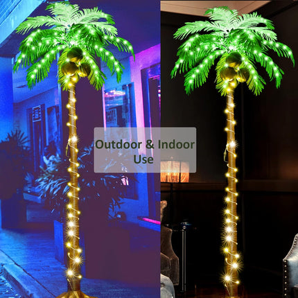 Lighted Palm Tree, 6FT 162 LED Artificial Palm Tree with Coconuts, Tropical Light Up Palm Trees for Home Garden Christmas Party Outdoor Patio Decor