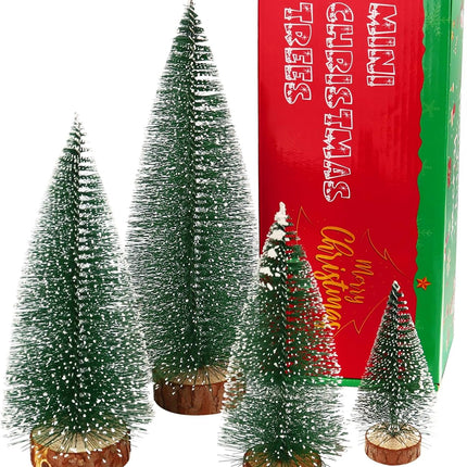 Bottle Brush Trees Christmas Decor, Small Mini Christmas Trees for Tabletop, Christmas Decorations for Indoor Kitchen Village Table Centerpieces, Mini Green Xmas Flocked Frosted Sisal Tree