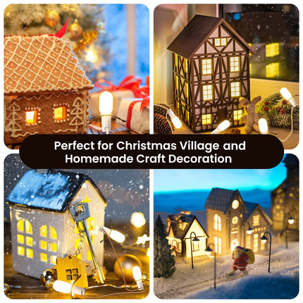 Remote Control Lighting System, 6.5Ft Accessory Cord with 3LED C7 Warm White Bulbs, Built-in 4 Lighting Modes and Timer, Perfect for Halloween Christmas Village and Homemade Craft Decorations