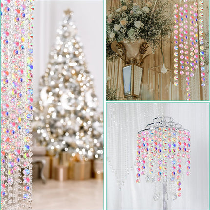 99 ft Crystal Christmas Garlands Glass Bead Strands for Christmas Tree Decoration Iridescent Clear Acrylic Diamond Hanging Chandelier Chain Xmas Ornament String for Holiday Wedding Party