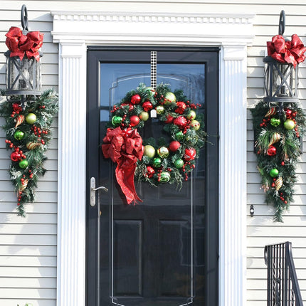 Whaline 2Pcs Christmas Wreath Hanger, 15 Inch Wreath Hangers for Front Door Plaids Xmas Wreath Door Hanger Long Metal Over The Door Wreath Hook Hanger for Xmas Wreath Home Decoration