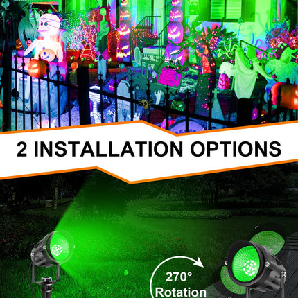 Halloween Green Landscape Lights Outdoor, 14 LED Landscape Lighting with US Plug, IP65 Waterproof Spotlights for Tree Yard Garden Pathway Christmas St. Patrick's Day Decor 2 Pack