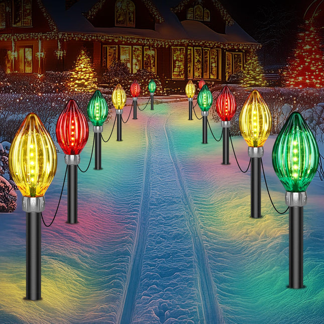 12 Pack Jumbo C9 Christmas Lights Outdoor, 44 Ft Extra Long String Lights Christmas Decorations Outdoor, 60 LED Solar Christmas Lights 2 Charging Ways Waterproof Outdoor Decoration for Pathway Yard