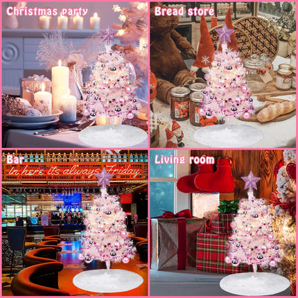 Artificial Mini Christmas Tree, 2ft Small Christmas Tree with Lights, Tabletop Artificial Xmas Tree with Christmas Balls, Pink Tabletop Christmas Tree for Christmas Decorations