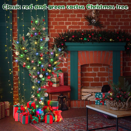 Hotop 5 FT Artificial Cactus Christmas Tree with 100 LED Lights Pre-Lit Cactus Xmas Tree for Christmas Holiday Decoration(Classic Pine Needles)