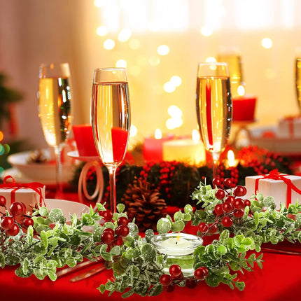 Dingion 8 Pieces Christmas Candle Rings Wreaths Christmas Kitchen Cabinet Wreaths Christmas Wreaths Table Centerpieces Mini Rings Wreaths for Pillars Window Chair Wall Decorations (Red Berry)