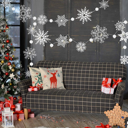 Konsait 16.4ft Winter Snowflake Hanging Garland Christmas Decoration, 2 Strings Snowflakes Ornaments Garland for Christmas Winter Wonderland Holiday Year Party Home Decorations Supplies