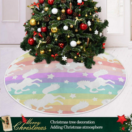 ATTX Rainbow Star Unicorn Christmas Tree Skirt 35.4 inch Ornaments Xmas Tree Skirts for Christmas Holiday Decoration Year Party