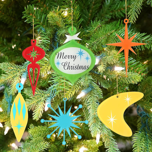 24 Pcs Mid Century Modern Christmas Ornaments Starburst Atomic Christmas Bulb Ornament Acrylic Retro Christmas Ornament Vintage Christmas Ornament Tree Mid Century Holiday Decor