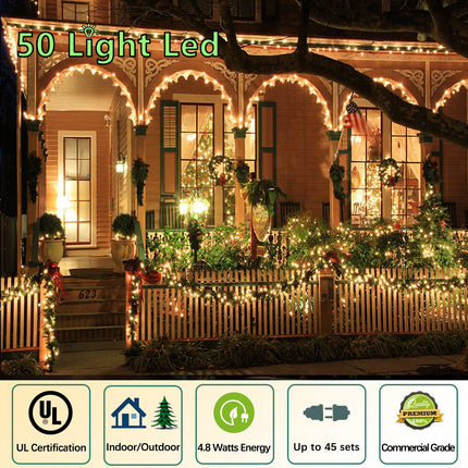 25ft 50 Counts Warm White LED Christmas Lights - Commercial Grade White Christmas Lights Outdoor Waterproof, LED String Lights Indoor 5mm Wide Angle Green Wire, Xmas Tree Lights, IP:65, UL