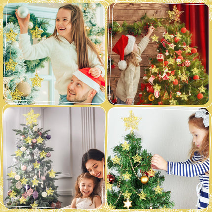 Hiboom 10 Pcs Lighted Christmas Tree Topper Star Decorations 2 Pcs 10'' Hollow Christmas Star and 8 Pcs Star Ornament Battery Operated Christmas Star Build in 20 LED for Holiday Indoor Christmas Decor