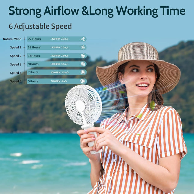 Handfan 6 Inch Handheld Fan 4400Mah Battery Operated Fan 6 Settings Personal Desktop Fan With 534H Working Time Removable Base