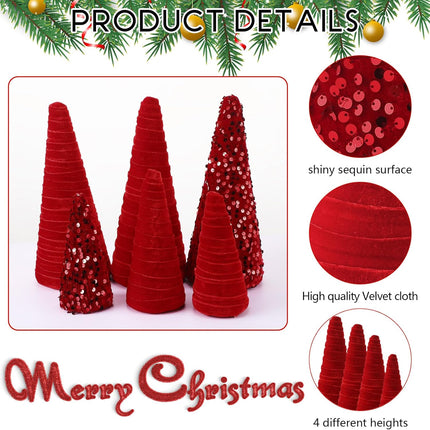 Syhood 6 Pcs Christmas Velvet Trees Set Christmas Modern Winter Tree Decorations, Christmas Home Decor, Rustic Winter Home, Minimalist Decor, Farmhouse Home Decor (Red)