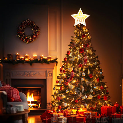 Star Nativity Christmas Tree Topper Lighted, 3D Wooden Star LED Nativity Tree Topper Star of Bethlehem for Christmas Party Decorations Indoor