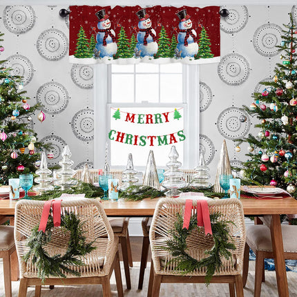 Christmas Valance for Window - Snowman Toppers Curtain Valance Rod Pocket Xmas Tree Bird Falling Snowflake Dreamlike Red Window Treatment for Living Room/ Bedroom/ Farmhouse, 52" W x 18" L, 1 Panel