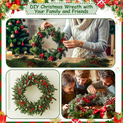 70PCS Artificial Pine Branches Christmas Greenery - Artificial Pine Needles Branches with Red Berry Stems Fake Pine Branches Set for DIY Christmas Tree Wreath Garland Crafts Holiday Home Decoration