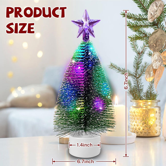 Mini Christmas Tree with Lights, 2 Pcs 7 Inch Multi-Color Artificial Tabletop Small Christmas Tree, Bottle Brush Xmas Trees for Christmas Decorations